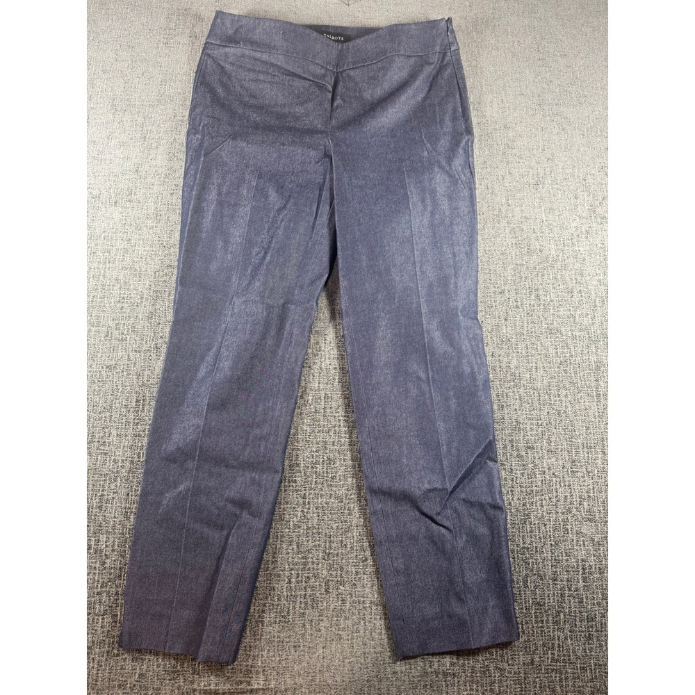 Talbots Chatham Ankle Pants Womens 6 Blue Metallic Denim Slim Leg Side Zip